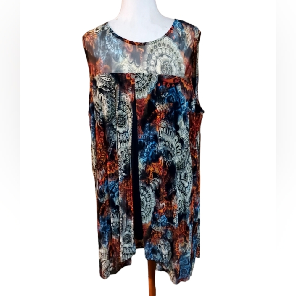 Cato Top Blouse 3xl Tank Multicolor Flowy Lightweight Orange Blue Grunge dimensi